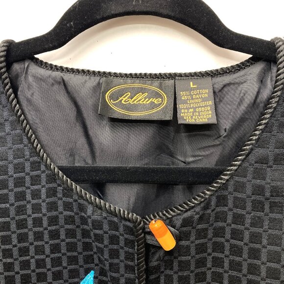 Allure Black Jacket, Size Large, Embroidered Applique Tropical Birds‎ Flowers - Picture 2 of 14